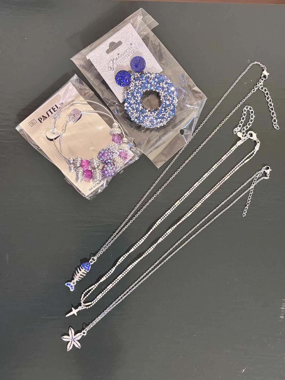 Bundle of Silver-Tone Dainty Necklaces and Statement Earrings